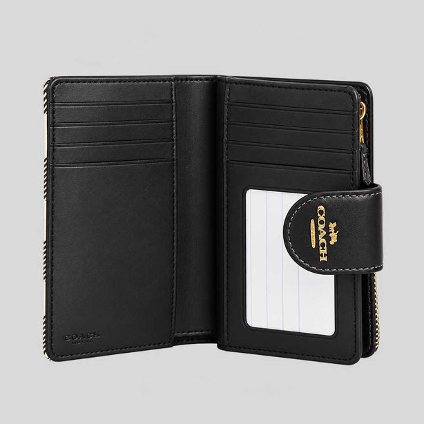 COACH Medium Corner Zip Wallet With Gingham Print Black Multi RS-CFA18