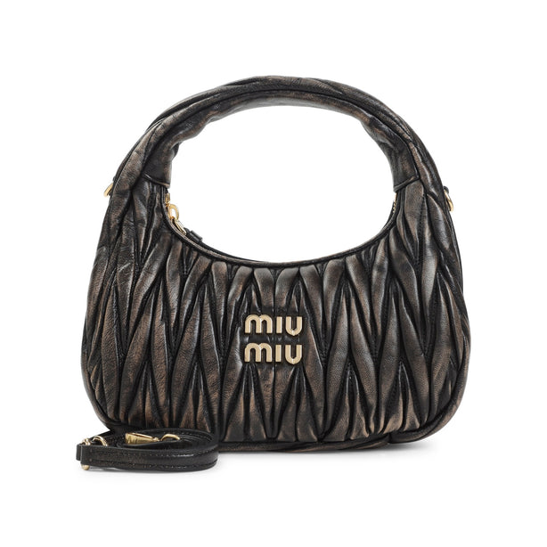 Wander Matelasse Leather Shoulder Bag in Black