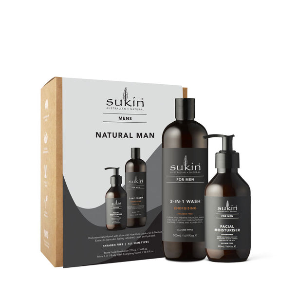 Sukin Natural Men Gift Pack (Men Facial Moisturiser 225ml + Men 3-in-1 Body Wash Energising 500ml)