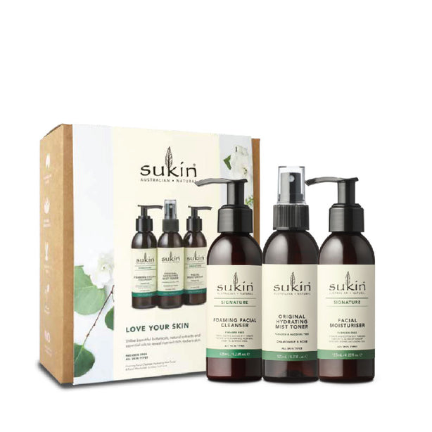 Sukin Love Your Skin Gift Pack (Foaming Facial Cleanser 125ml + Hydrating Mist Toner 125ml + Signature Facial Moisturiser 125ml)