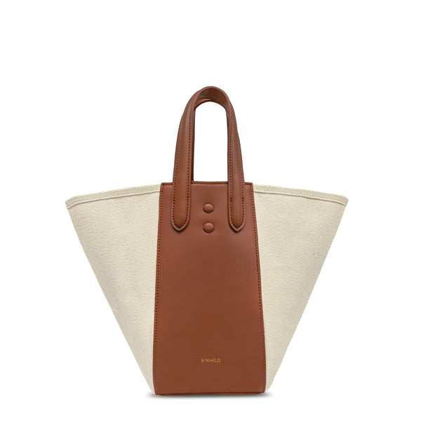 X Nihilo Eight Mini Leather Handbag Tote Bucket Bag Canvas Tan