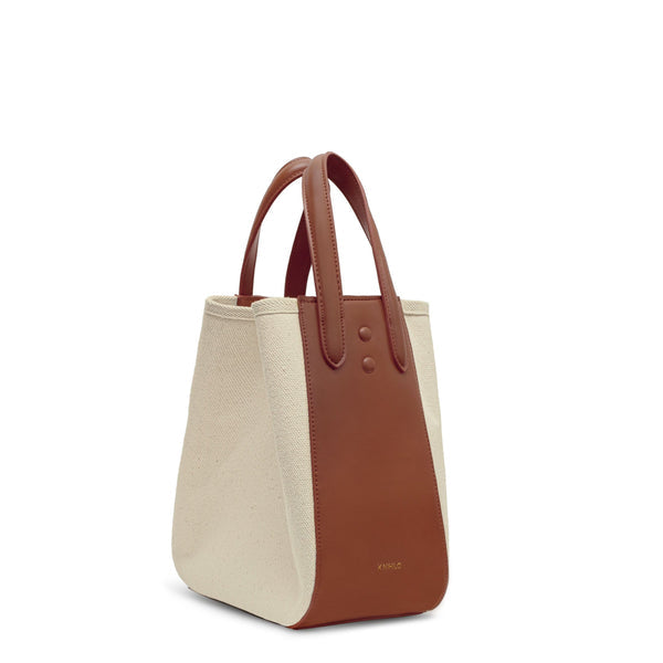 X Nihilo Eight Mini Leather Handbag Tote Bucket Bag Canvas Tan