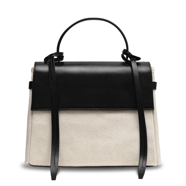 X Nihilo Bank Leather Handbag Work Bag Canvas Black