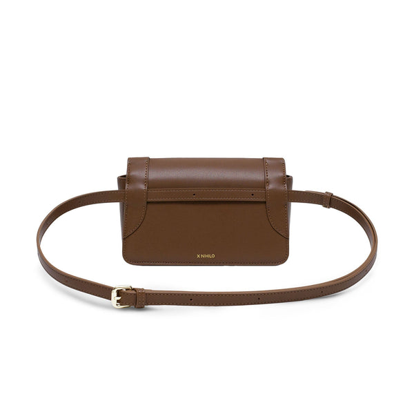 X Nihilo Soleste Continental Leather Crossbody Belt Bag Dark Brown