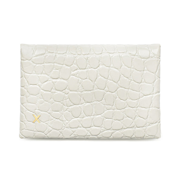 X Nihilo Carla Leather Croc Print Cardholder Milk
