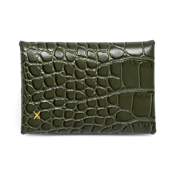 X Nihilo Carla Leather Croc Print Cardholder Olive
