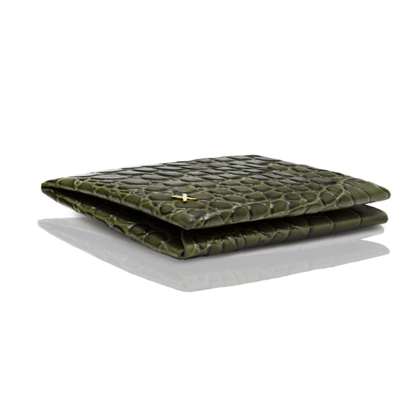 X Nihilo Carla Leather Croc Print Cardholder Olive