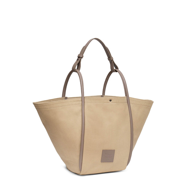 X Nihilo Fifth Avenue Leather Handbag Tote Canvas Camel