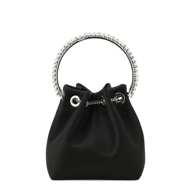 Bon Bon Mini Satin Bucket Bag - Black/Crystal