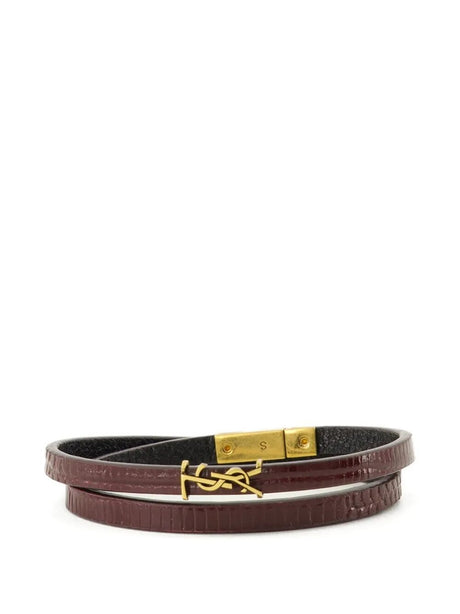 Saint Laurent Cassandre Double Wrap Leather Bracelet
