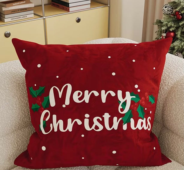 Christmas Tree & Merry Christmas Words Set of 2 Cushion Cover (No Inner) - Red