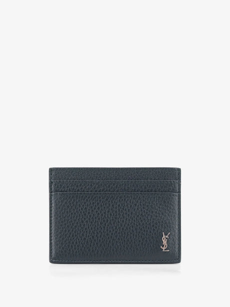 Saint Laurent Tiny Cassandre textured leather card holder - Greenultramarine