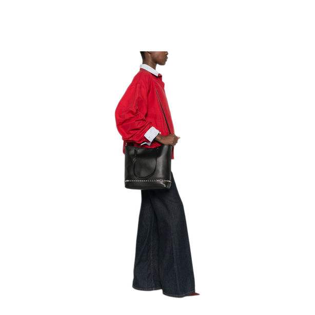 Rockstud Medium Grainy Calfskin Shopping Bag - Black