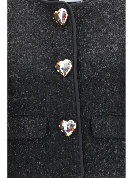 Self-Portrait Metallic bouclé Jacket with faux fur cuffs - Black