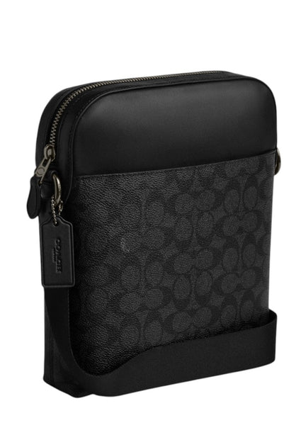 Coach Mens Houston Flight Bag In Signature Canvas - Charcoal/Black