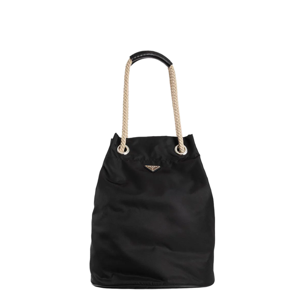 Re-Nylon Recycled Polyamide & Leather Shopping Bag - Nero