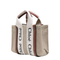 Woody Mini Linen Canvas & Calfskin Tote - White & Brown