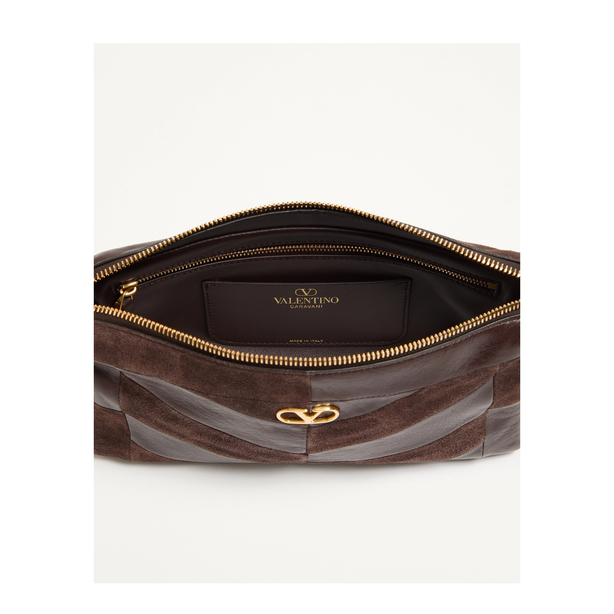 Panthea Small Suede and Nappa Patchwork Shoulder Bag - Ebony