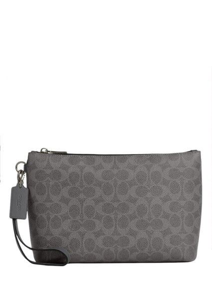 Coach Mens Pouch In Signature Canvas - Grey/Black