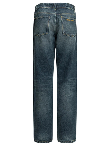 Miu Miu Straight-leg jeans with reverse logo - Blue