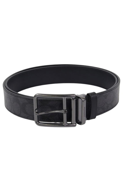 Coach Double Bar Buckle Cut To Size Reversible Belt 38MM - Black