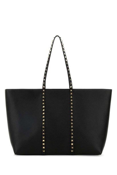 Rockstud Grainy Calfskin Shopping Bag - Black