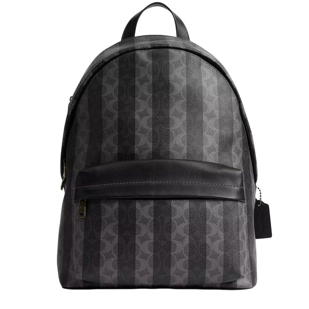Coach Taylor Backpack Bag In Signature Canvas With Stripes - Black/ Grey CDX88