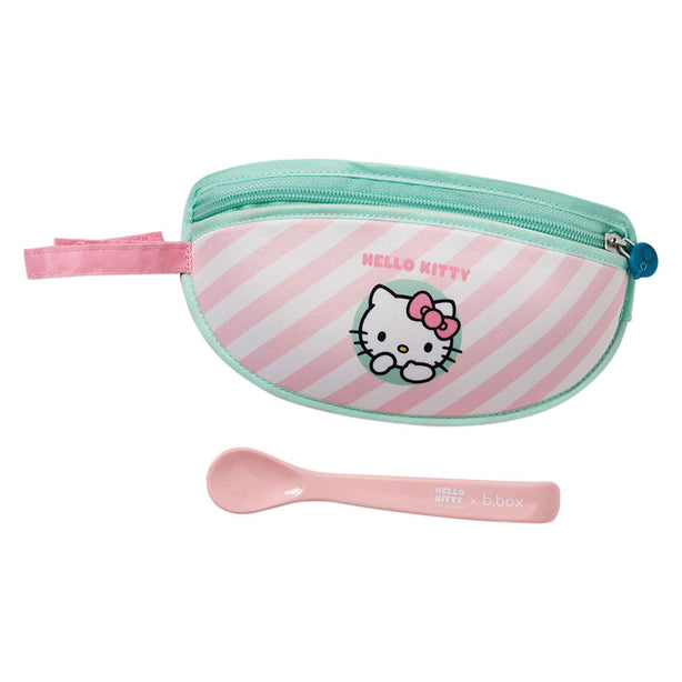 B.box Hello Kitty Travel Bib + Silicone Spoon - Candy Floss