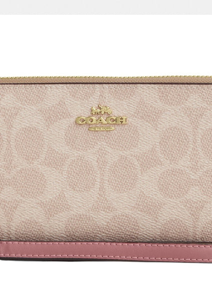 Coach Long Zip Around Wallet In Signature Canvas - Sand/Peony