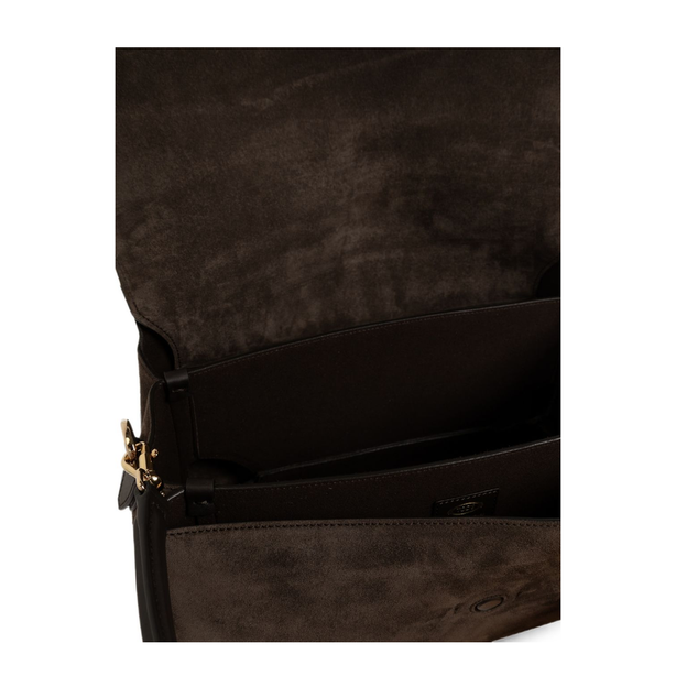 T Timeless Suede Leather Shoulder Bag - Brown