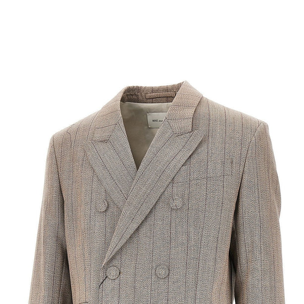 AMI Double-breasted wool jacket with martingale