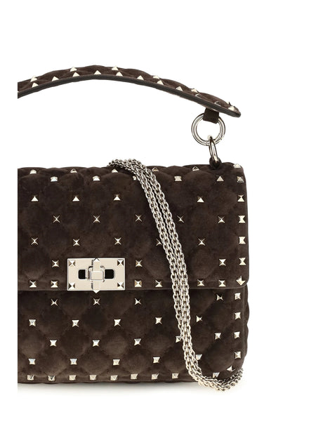 Valentino Garavani Medium Rockstud Spike suede Top Handle Bag - Ebony Brown