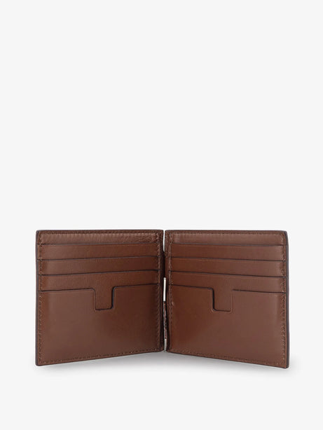 Tom Ford T-Line Money Clip Leather Wallet - Caramel