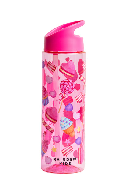 Raindew Kids  Cakes & Candies Water Bottle. Flip-up Spout/Straw Mechanism and an Integrated Carrying Loop.