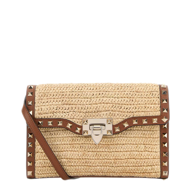 Rockstud Small Raffia Crossbody - Natural
