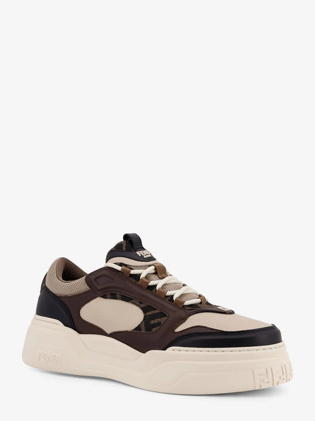 Fendi Fendi Force leather sneakers with jacquard FF fabric inserts - Nerolattebeige