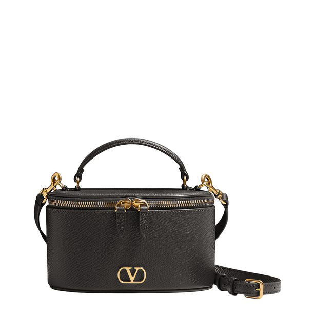 VLogo Signature Mini Grainy Calfskin Vanity Bag - Black