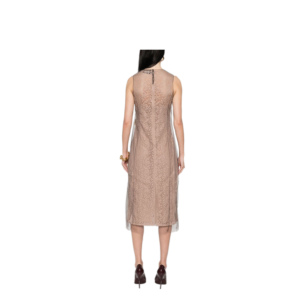 Concealed Rear Hook and Zip Fastening Internal Slip Dress with Tulle Overlay and Rear Slit
