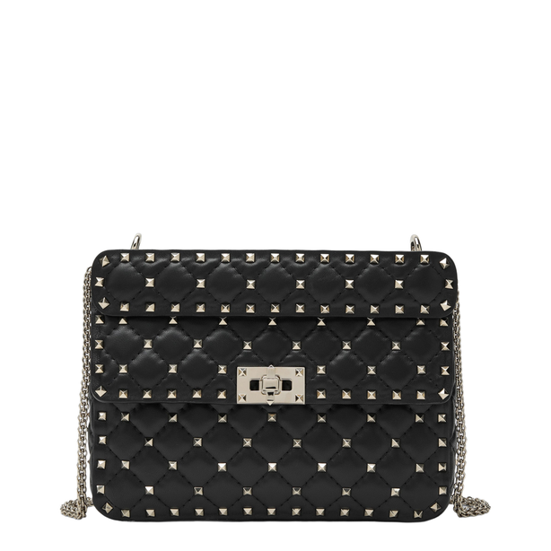 Rockstud Spike Medium Nappa Leather Shoulder Bag - Black