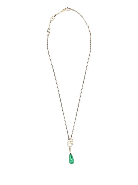 Valentino Garavani Gold-Tone Vlogo Necklace With Stones And Crystals