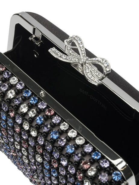Self-Portrait Multi-crystal knit clutch bag - Black