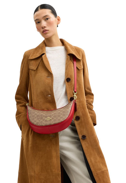 Coach Aria Shoulder Bag In Signature Canvas - Tan/Red
