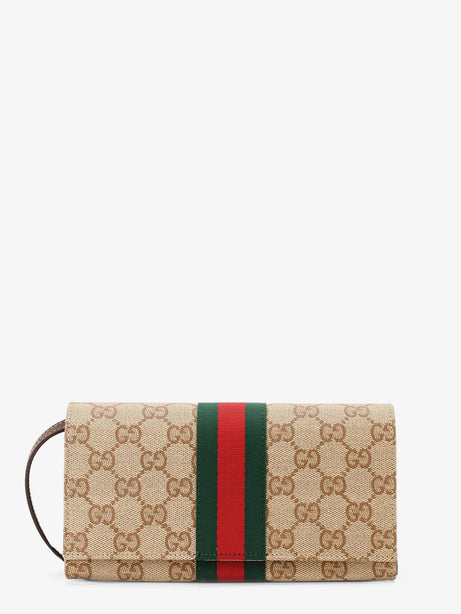 Gucci GG fabric shoulder bag with Nastro Web detail - Beige