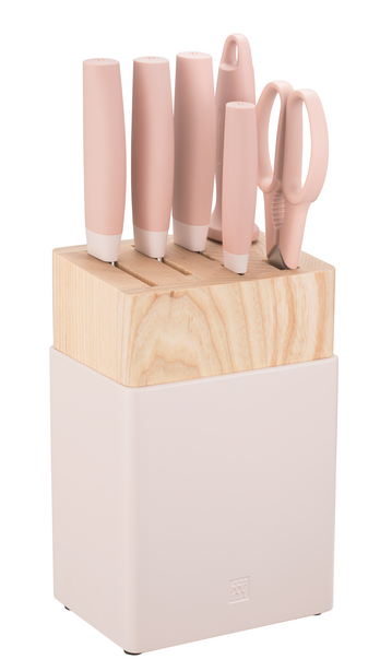 Zwilling Now S Knife Block Set, 7 Pieces ( Pink ) - Chinese Chef'S Knife, Chinese Chopper Or Cleaver, Santoku Knife, Vegetable Knife, Sharpening Steel, Multi Purpose Shear And Wooden Block