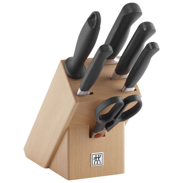 Zwilling Twin Pure Knife Block Set, 7 Pieces - Chef'S Knife, Slicing Knife, Utility Knife, Paring Knife, Sharpening Steel, Multi Purpose Shear And Wooden Block