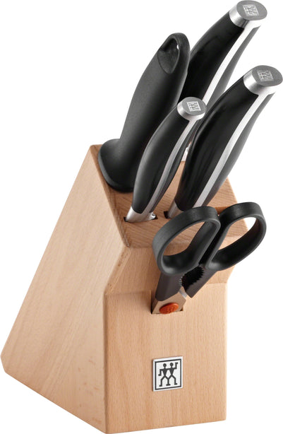 Zwilling Twin Cuisine Knife Block Set, 6 Pieces - Chef'S Knife, Santoku Knife, Paring Knife, Sharpening Steel, Multi Purpose Shear And Wooden Block