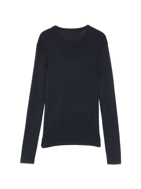 Navy Fine Knit Long Sleeve T Shirt