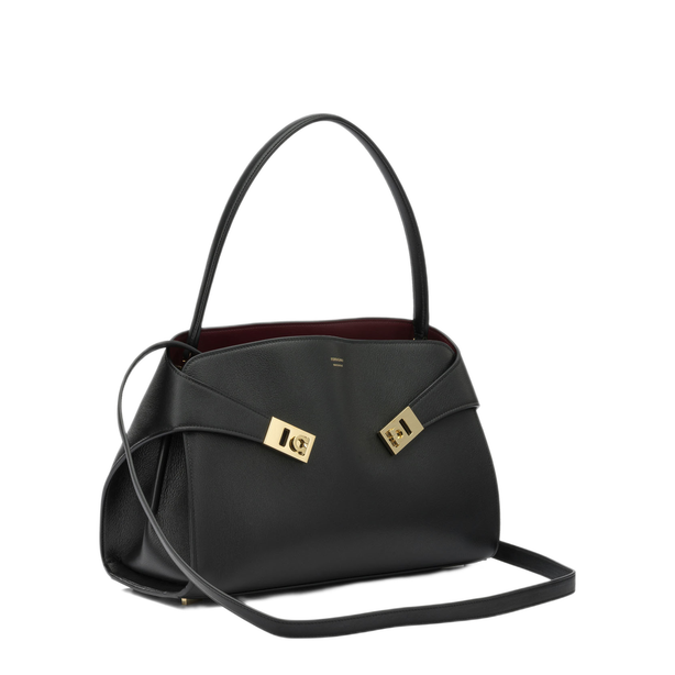 Hug Soft Medium Calfskin Shoulder Bag - Nero/Borgogna