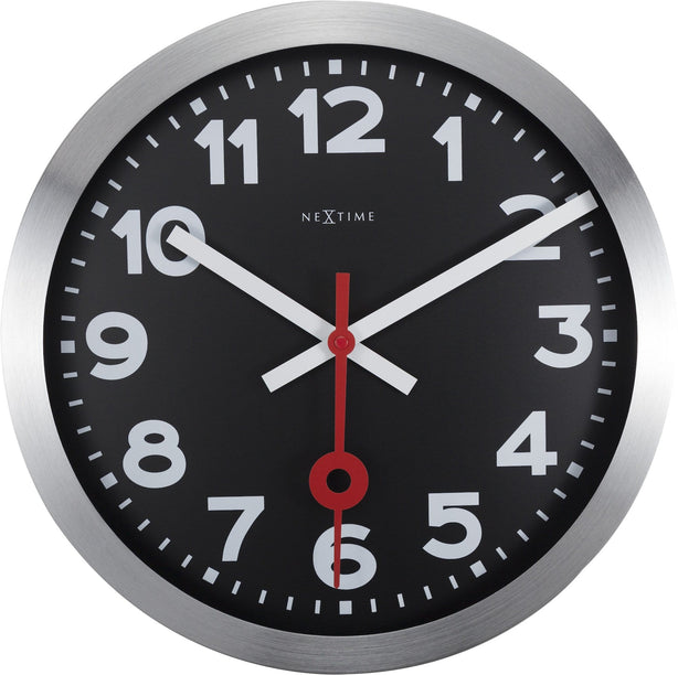 NeXtime Station Number Index Table/Wall clock 35cm Aluminium, Silent Movement (Black)