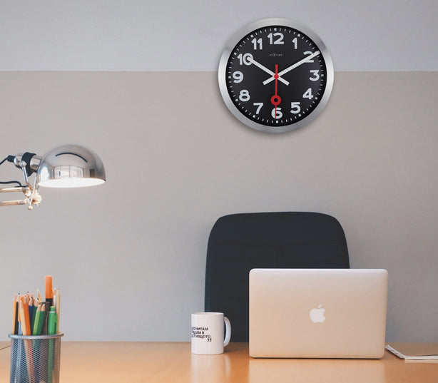 NeXtime Station Number Index Table/Wall clock 35cm Aluminium, Silent Movement (Black)